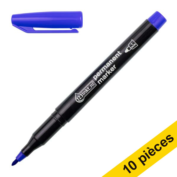 123inkt Offre : 10x 123encre marqueur permanent (1 mm ogive) - bleu  300890 - 1