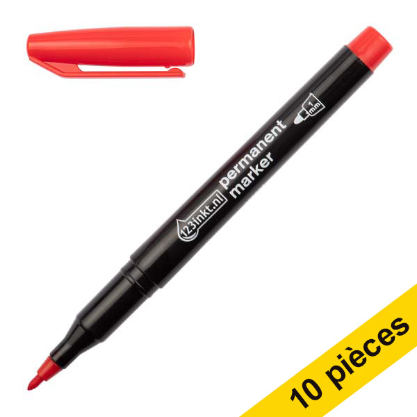 123inkt Offre : 10x 123encre marqueur permanent (1 mm ogive) - rouge  300891 - 1