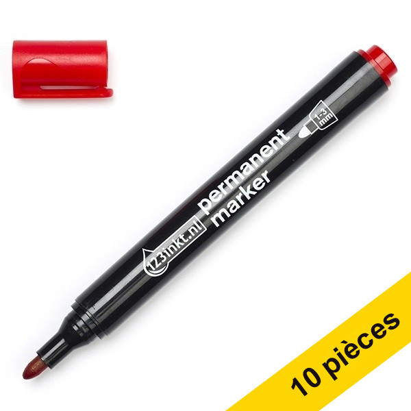 123inkt Offre : 10x 123encre marqueur permanent (2,5 mm ogive) - rouge  300398 - 1