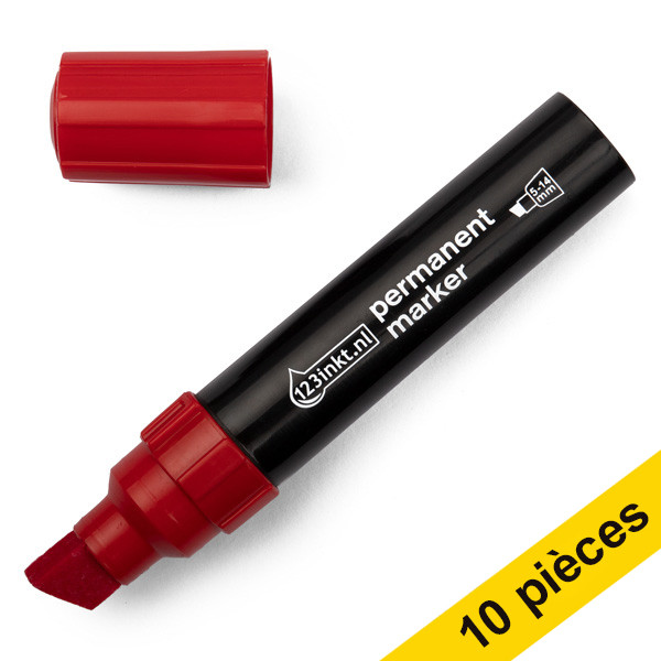 123inkt Offre : 10x 123encre marqueur permanent (5 - 14 mm biseauté) - rouge  300870 - 1