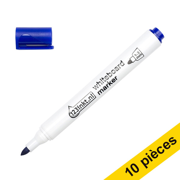 Offre : 10x 123encre marqueur pour tableau blanc (2,5 mm ogive) - bleu 300395 - 1