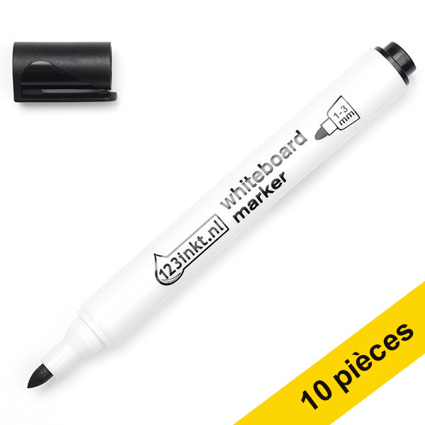 Offre : 10x 123encre marqueur pour tableau blanc (2,5 mm ogive) - noir 300393 - 1