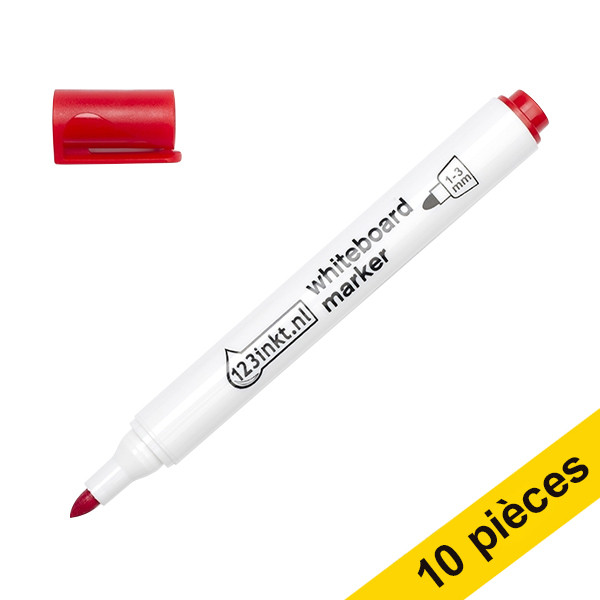 Offre : 10x 123encre marqueur pour tableau blanc (2,5 mm ogive) - rouge 300394 - 1