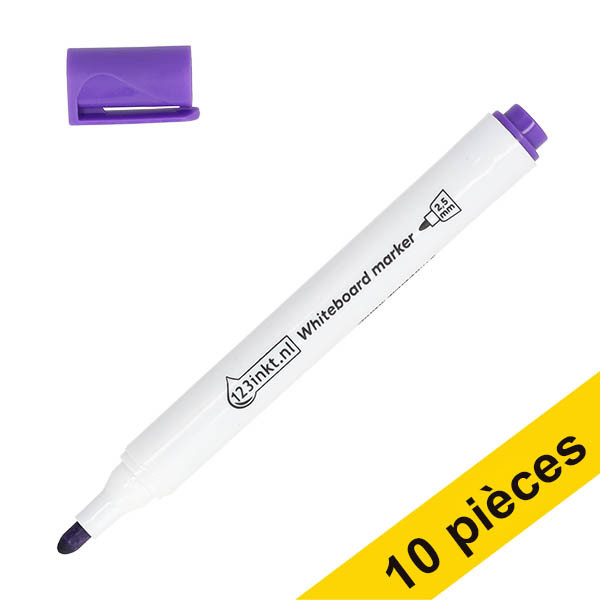 Offre : 10x 123encre marqueur pour tableau blanc (2,5 mm ogive) - violet 303303 - 1