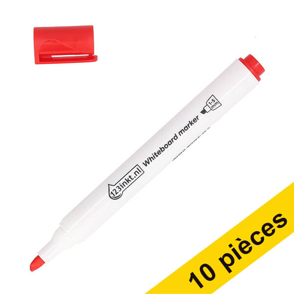 Offre : 10x 123encre marqueur pour tableau blanc (pointe biseautée de 1 à 5 mm) - rouge 303306 - 1