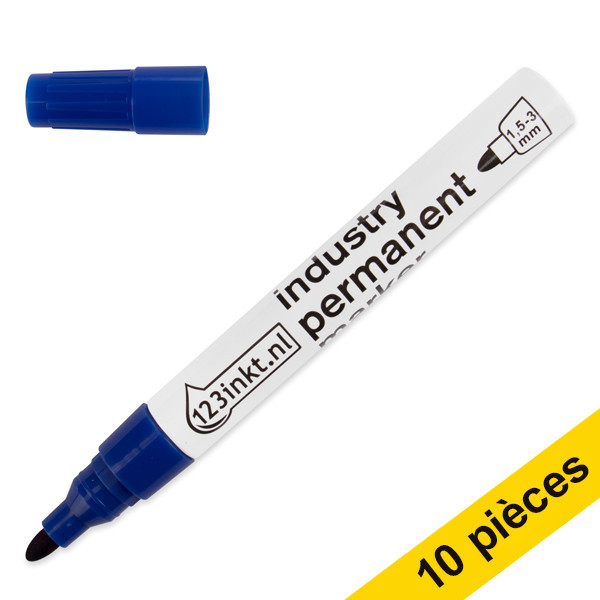 123inkt Offre : 10x 123encre marqueurs permanents industriels (1,5 - 3 mm ogive) - bleu  301162 - 1