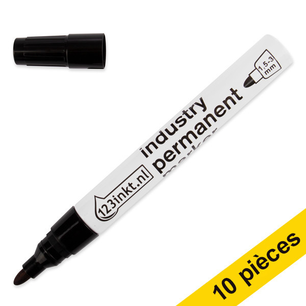 123inkt Offre : 10x 123encre marqueurs permanents industriels (1,5 - 3 mm ogive) - noir  301160 - 1