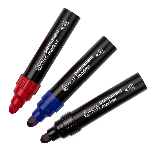 123inkt Offre : 123encre ensemble de marqueurs permanents (3 - 7 mm ogive) - noir/rouge/bleu  301194 - 1