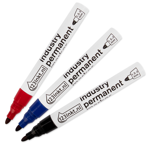 123inkt Offre : 123encre ensemble de marqueurs permanents industriels - noir/rouge/bleu  301239 - 1