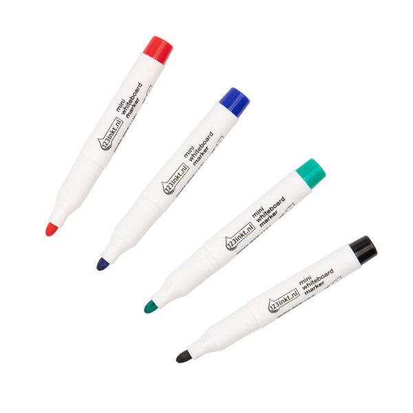 123inkt Offre : 123encre jeu de marqueurs mini pour tableau blanc (1 mm - ogive) - noir/rouge/bleu/vert  390574 - 1