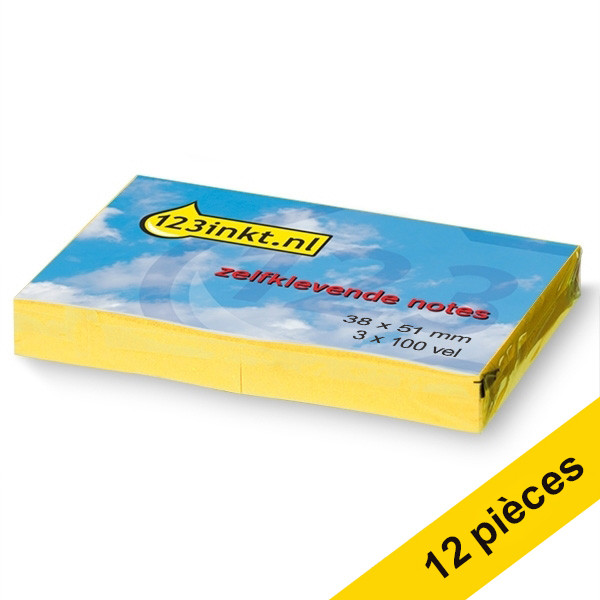 123inkt Offre : 12x 123encre notes autocollantes 38 x 51 mm (3 blocs de 100 feuilles) - jaune  300202 - 1