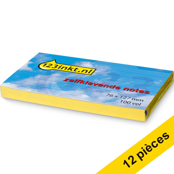 123inkt Offre : 12x 123encre notes autocollantes lignées 76 x 127 mm - jaune 635CYC 300482 - 1
