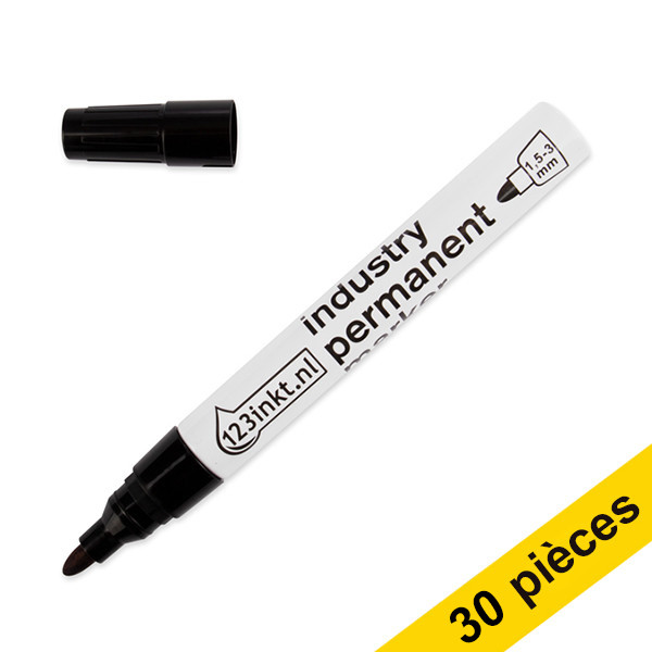 123inkt Offre : 30x 123encre marqueur permanent industriel (1,5 - 3 mm ogive) - noir  301368 - 1