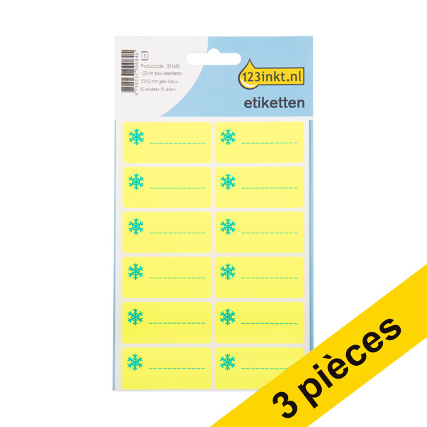 123inkt Offre : 3x 123encre étiquettes de congélation 23 x 50 mm (60 étiquettes) - jaune/bleu  301529 - 1