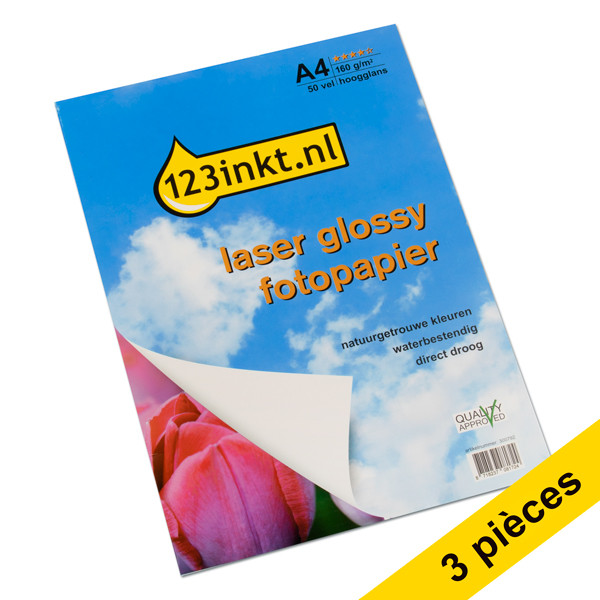 123inkt Offre : 3x 123encre papier photo laser brillant 160 g/m² A4 (150 feuilles au total) CG965AC 301001 - 1