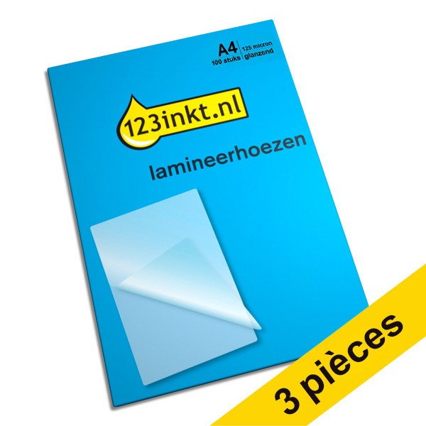 123inkt Offre : 3x 123encre pochette de plastification A4 brillante 2x125 microns (100 pièces)  300821 - 1
