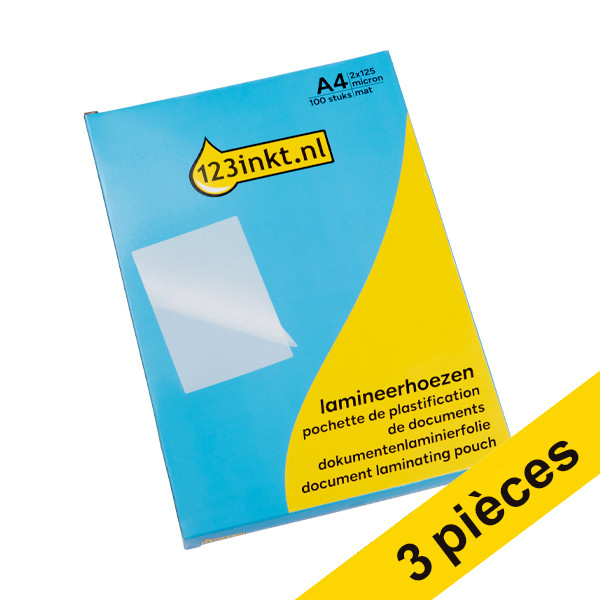 123inkt Offre : 3x 123encre pochette de plastification A4 mate 2x125 microns (100 pièces)  302063 - 1
