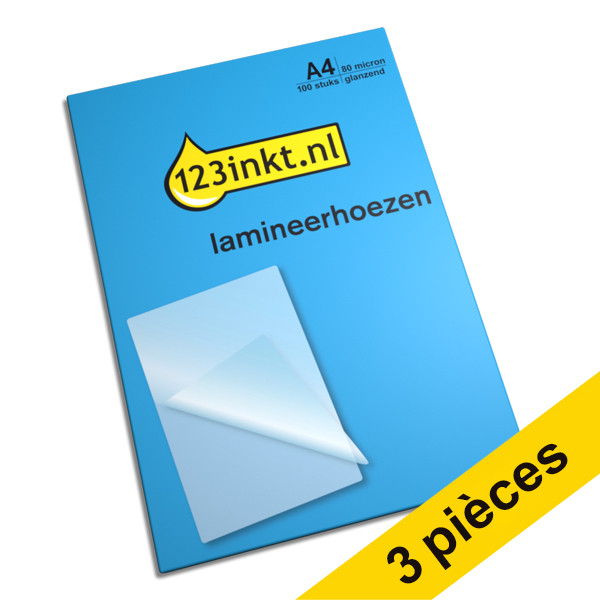 123inkt Offre : 3x  pochette de plastification A4 brillante 2x80 microns (100 pièces)  300820 - 1