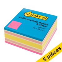 Offre : 5x 123encre bloc-cube de notes repositionnables 76 x 76 mm - rose fluo