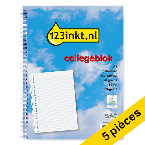 123inkt Offre : 5x 123encre cahier à spirale A4 ligné 70 g/m² 80 feuilles (23 trous)  300590 - 1