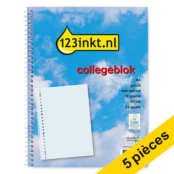 123inkt Offre : 5x 123encre cahier à spirale A4 quadrillé 70 g/m² 80 feuilles (23 trous)  300592 - 1