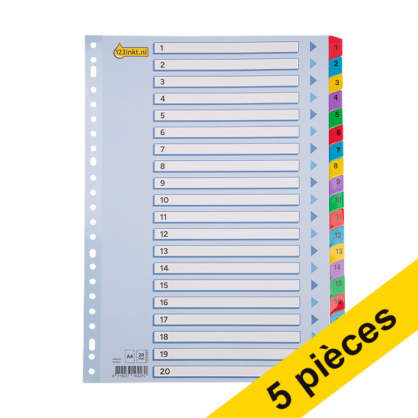 123inkt Offre : 5x 123encre intercalaires en carton A4 avec 20 onglets (23 trous)  301713 - 1