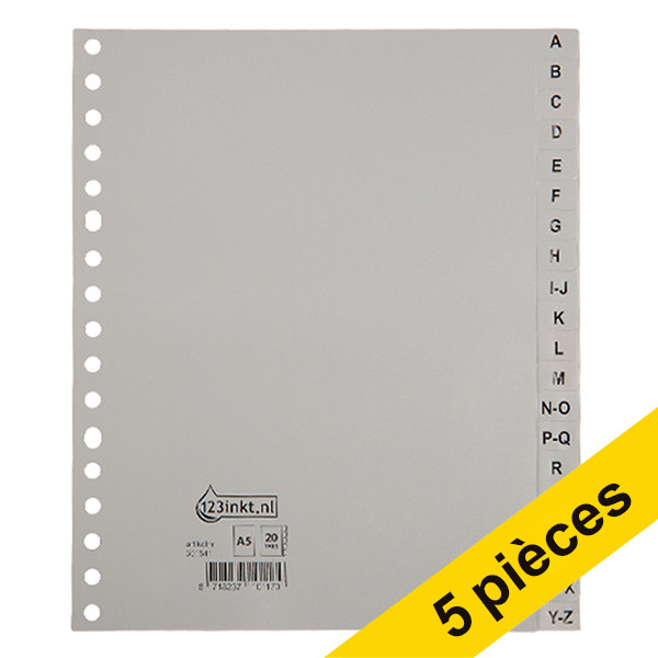 123inkt Offre : 5x 123encre intercalaires en plastique A5 avec 20 onglets A-Z (17 trous) - gris  301891 - 1