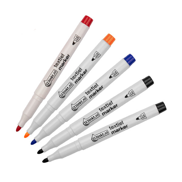 123inkt Offre : 5x 123encre marqueur textile (2x noir/orange/bleu/rouge)  302724 - 1