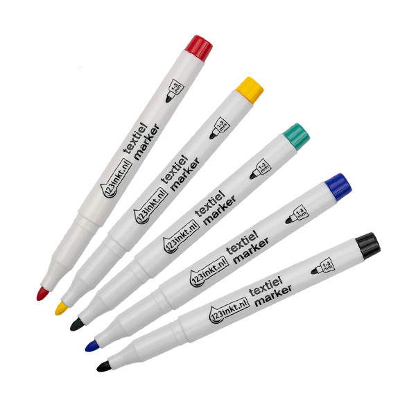 123inkt Offre : 5x 123encre marqueurs textile (noir/bleu/rouge/vert/jaune)  302722 - 1