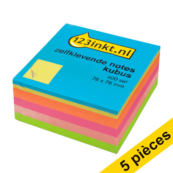 123inkt Offre : 5x 123encre notes autocollantes cube 76 x 76 mm - assortiment fluo  301077 - 1