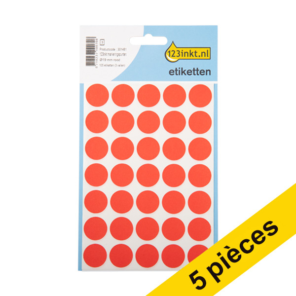 123inkt Offre : 5x 123encre pastilles adhésives Ø 19 mm (105 étiquettes) - rouge  301515 - 1