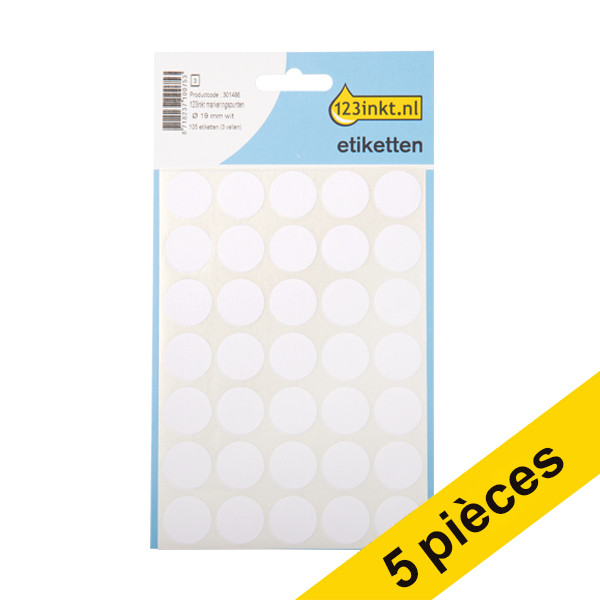 123inkt Offre : 5x 123encre pastilles de marquage Ø 19 mm - blanc (105 étiquettes)  301520 - 1