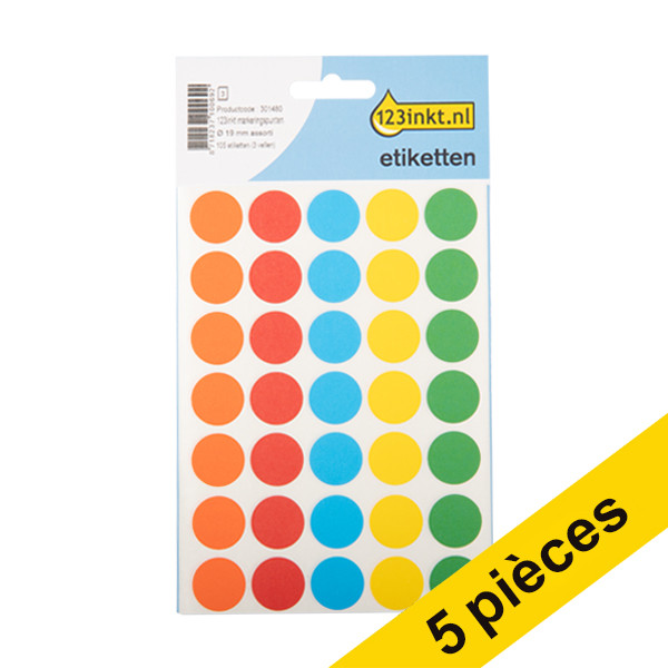 Offre : 5x 123encre pastilles de marquage Ø 19 mm (105 étiquettes) - assorti 301514 - 1
