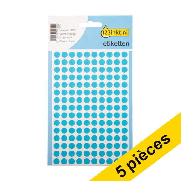 123inkt Offre : 5x 123encre pastilles de marquage Ø 8 mm - bleu (450 étiquettes)  301505 - 1