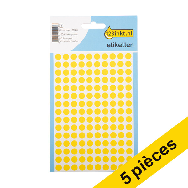 123inkt Offre : 5x 123encre pastilles de marquage Ø 8 mm - jaune (450 étiquettes)  301503 - 1