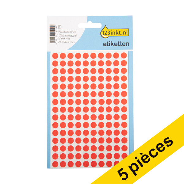 123inkt Offre : 5x 123encre pastilles de marquage Ø 8 mm - rouge (450 étiquettes)  301501 - 1