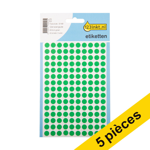 123inkt Offre : 5x 123encre pastilles de marquage Ø 8 mm - vert (450 étiquettes)  301502 - 1