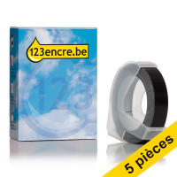 Offre : 5x 123encre ruban d'étiquettes en relief S0898130 / 520109 pour pince à étiqueter - blanc sur noir