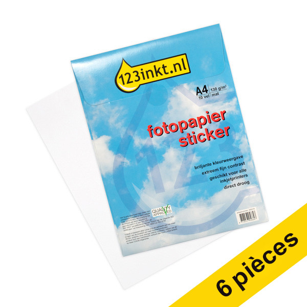 Offre : 6x 123encre papier photo autocollant mat A4 (10 autocollants) - blanc 300345 - 1