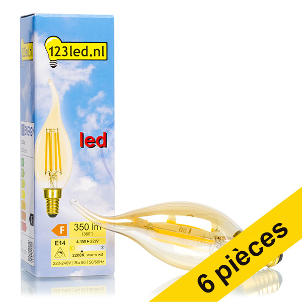 Offre : 6x 123led E14 ampoule LED à filament bougie décorative or dimmable 4,1W (32W) LDR01661 - 1