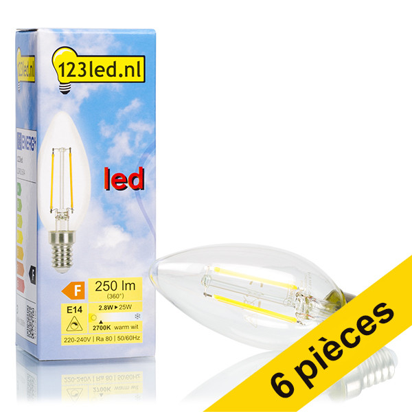 Offre : 6x 123led E14 ampoule LED à filament bougie dimmable 2.8W (25W) LDR01605 - 1