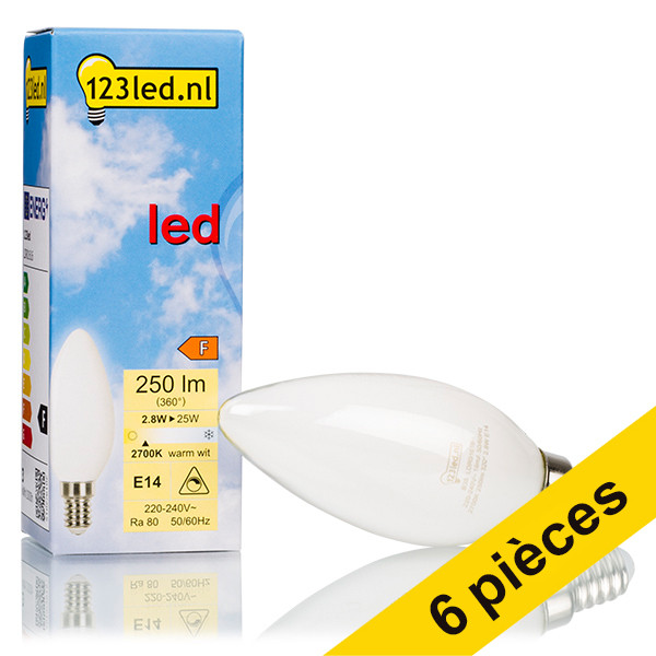 Offre : 6x 123led E14 ampoule LED à filament bougie mate dimmable 2.8W (25W) LDR01617 - 1
