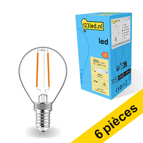 Offre : 6x 123led E14 ampoule LED à filament sphérique 2,5W (25W) LDR01885 - 1