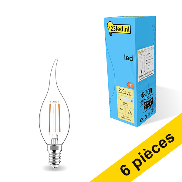 Offre : 6x 123led ampoule LED E14 à filament bougie décorative transparente dimmable 2,8 W (25 W) LDR01871 - 1