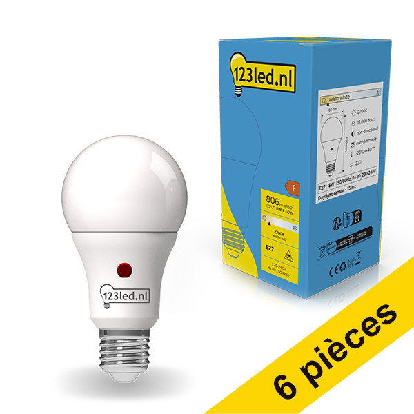 Offre : 6x 123led lampe LED E27 | Poire A60 | Mat | Capteur de lumière du jour | 2700K | 8 W (60 W) LDR01845 - 1