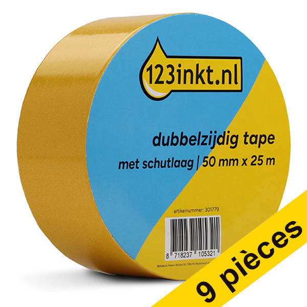 Offre : 9x 123encre ruban adhésif double face avec couche de protection 50 mm x 25 m 302842 - 1