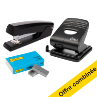 123inkt Offre combinée : 123encre agrafeuse noire avec 1000 agrafes et perforatrice noire à 2 trous (30 feuilles)  302907