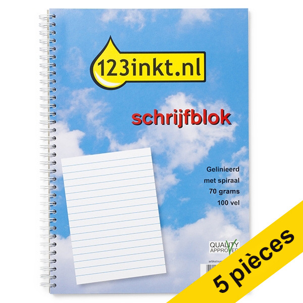 123inkt Offre spéciale : 5x 123encre cahier à spirale A4 ligné 70 g/m² 100 feuilles  300570 - 1