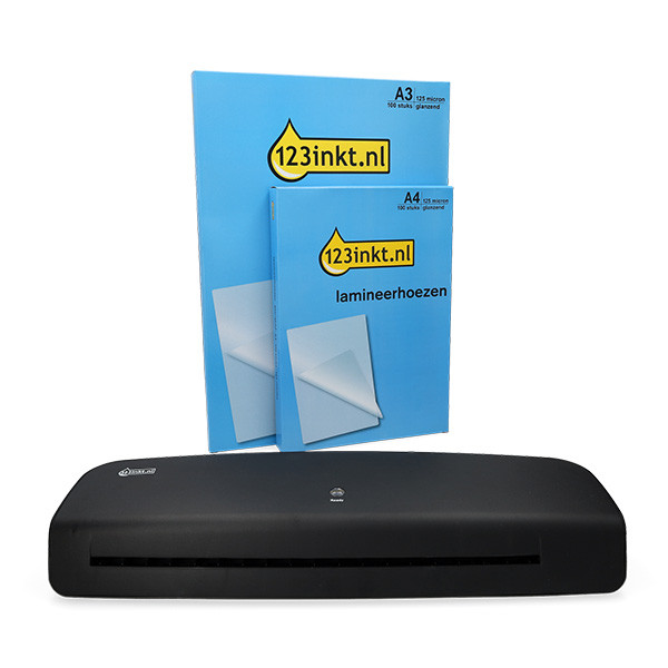 Pack avantageux : 123encre plastifieuse noire A3 + 123encre pochettes de plastification pour documents brillantes A3 et A4 2 x 125 microns (200 pièces) 303189 - 1