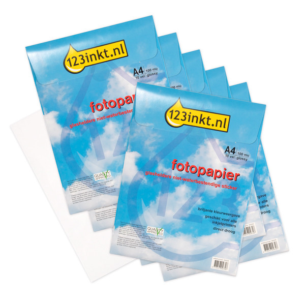 123inkt Promotion : papier photo autocollant PVC A4 transparent : 5 ensembles + 1 GRATUIT (total 60 autocollants)  300343 - 1